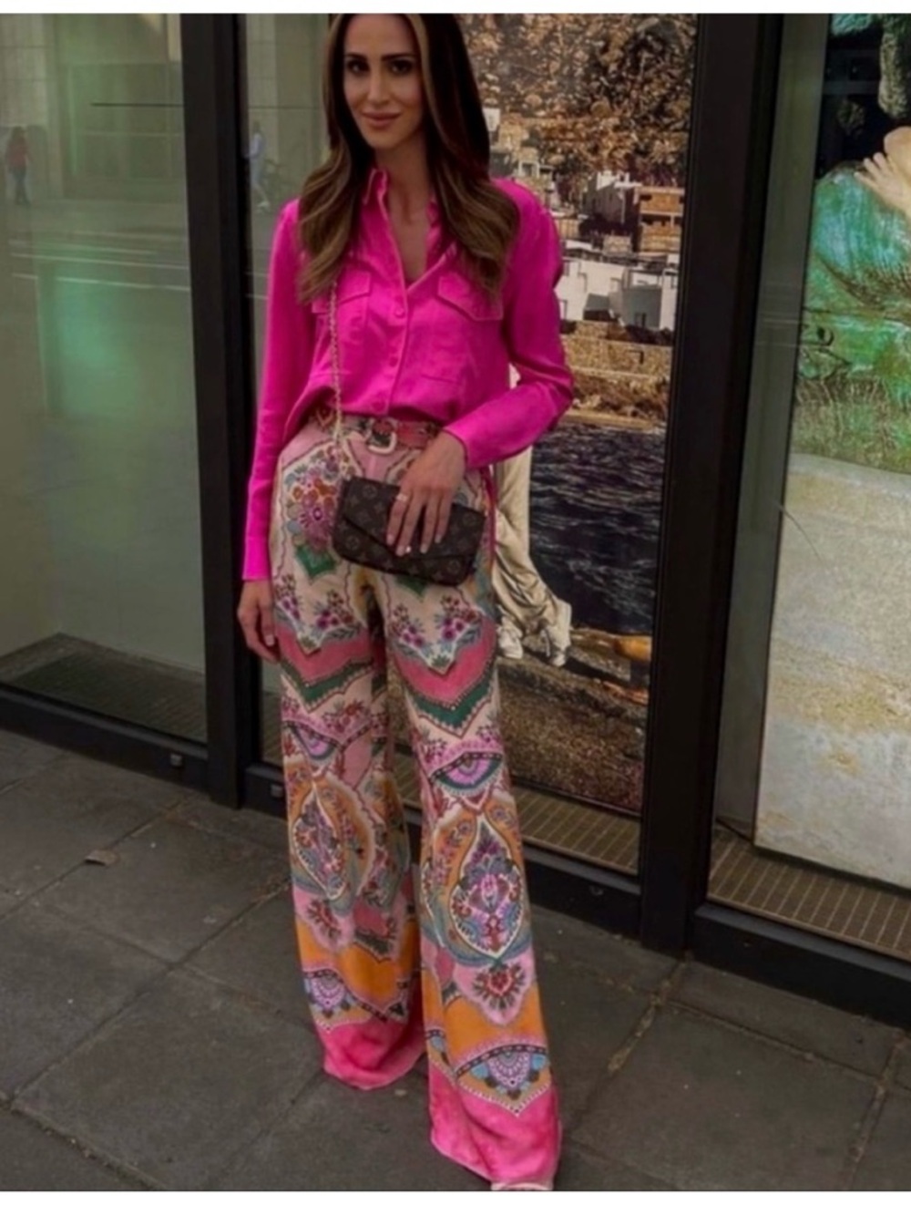 Zara Pink & Multi-Color Wide Leg Pants